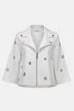 FOILED FAUX SUEDE SWING JACKET WITH GROMMETS