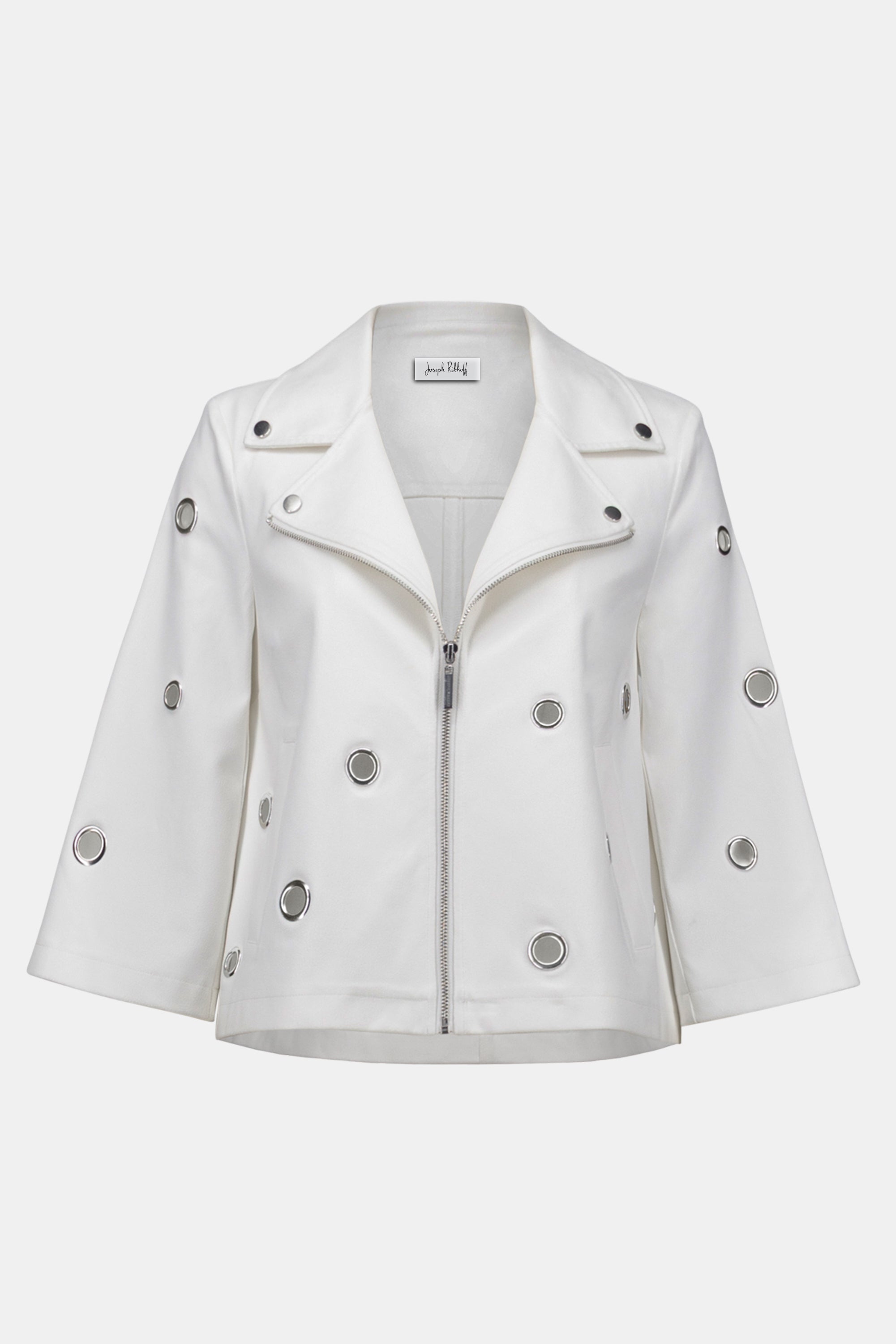FOILED FAUX SUEDE SWING JACKET WITH GROMMETS