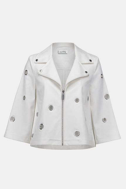 FOILED FAUX SUEDE SWING JACKET WITH GROMMETS