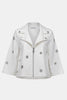 FOILED FAUX SUEDE SWING JACKET WITH GROMMETS