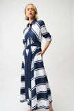 COTTON STRIPE PRINT FIT AND FLARE SHIRT DRESS