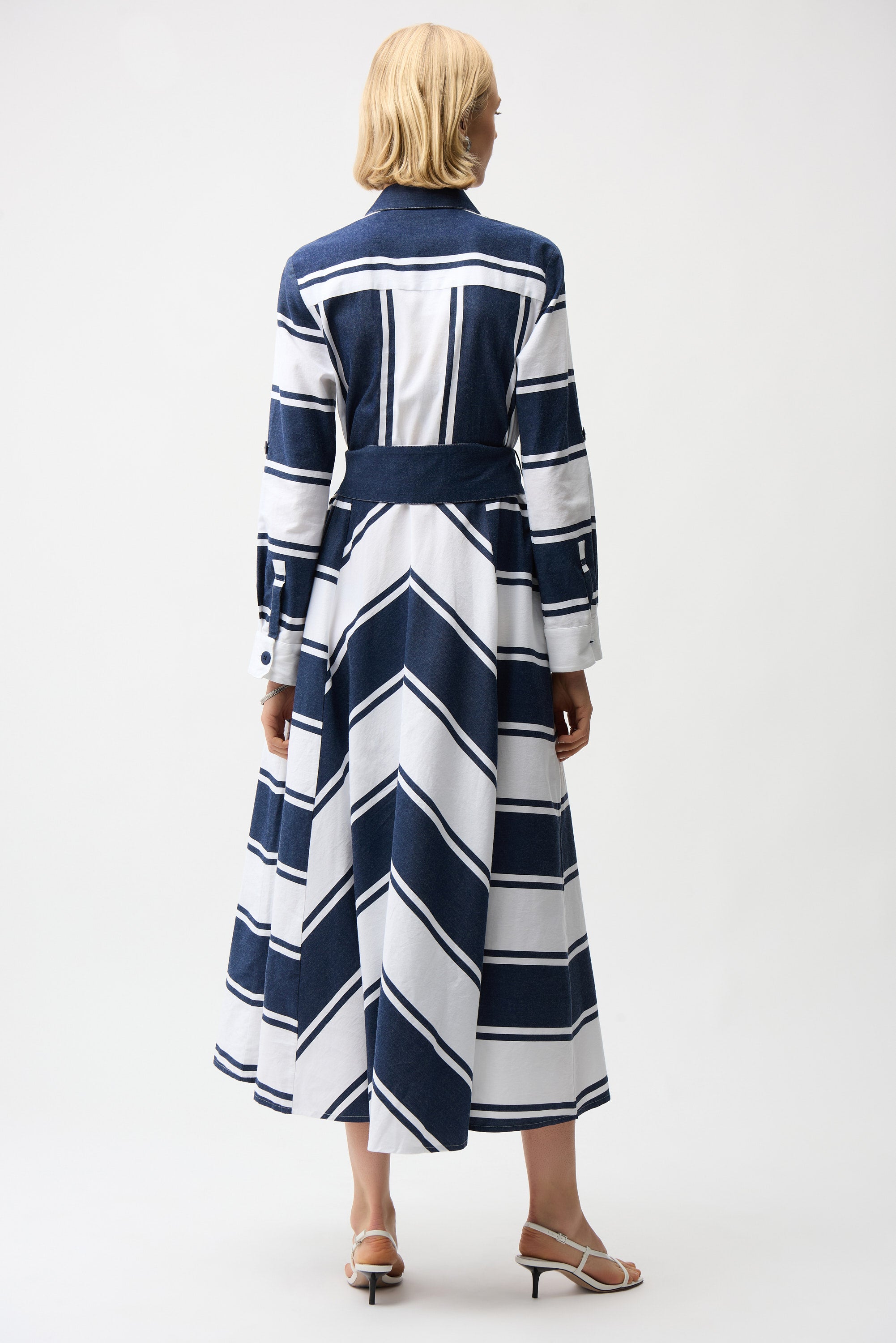 COTTON STRIPE PRINT FIT AND FLARE SHIRT DRESS