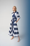 COTTON STRIPE PRINT FIT AND FLARE SHIRT DRESS