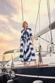 COTTON STRIPE PRINT FIT AND FLARE SHIRT DRESS