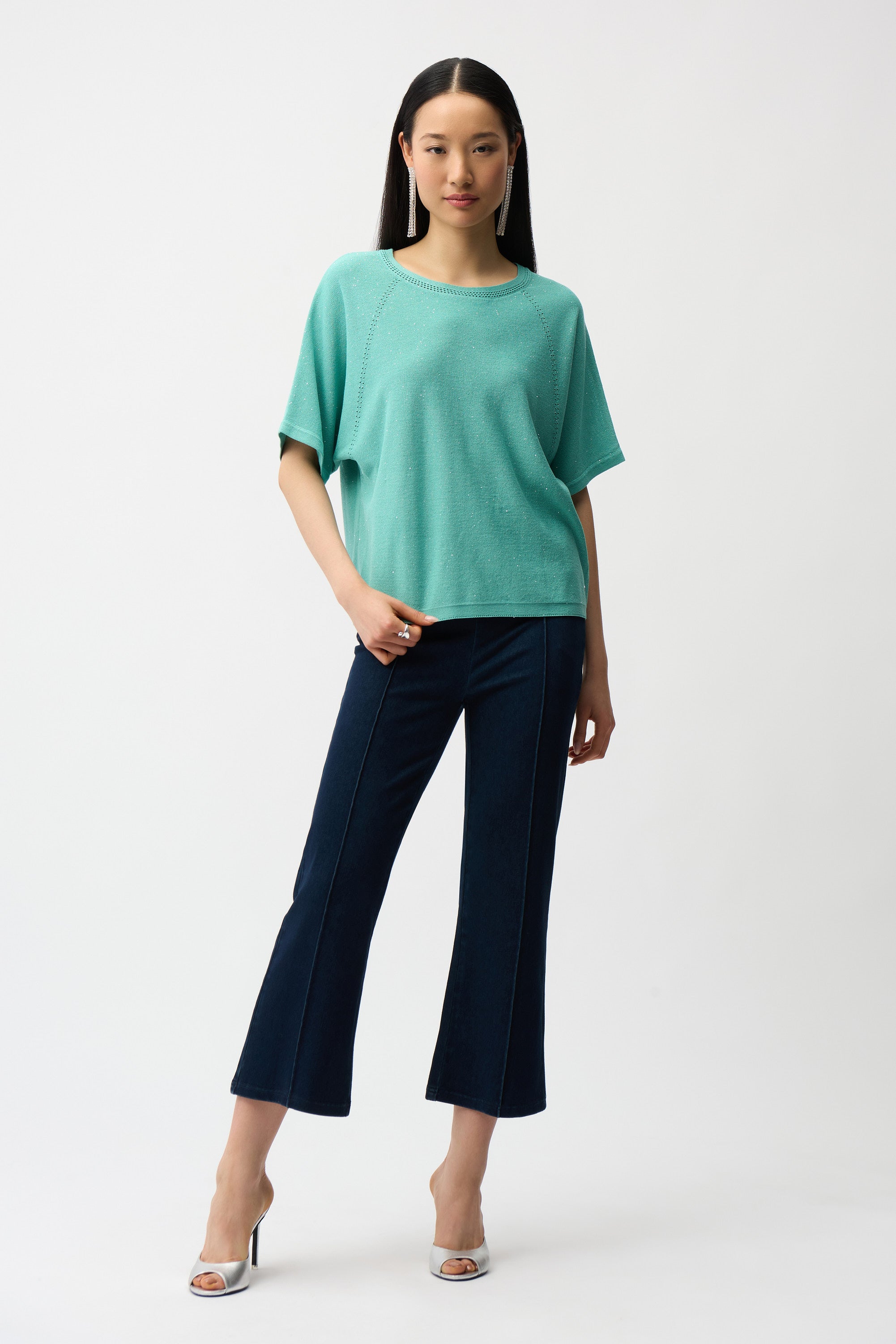 KNIT DENIM CROPPED FLARE PANT