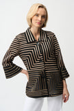 SATIN AND MESH JACKET ABSTRACT PRINT JACKET WITH BELL SLEEVE