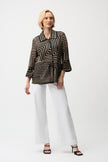 SATIN AND MESH JACKET ABSTRACT PRINT JACKET WITH BELL SLEEVE