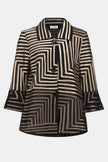 SATIN AND MESH JACKET ABSTRACT PRINT JACKET WITH BELL SLEEVE