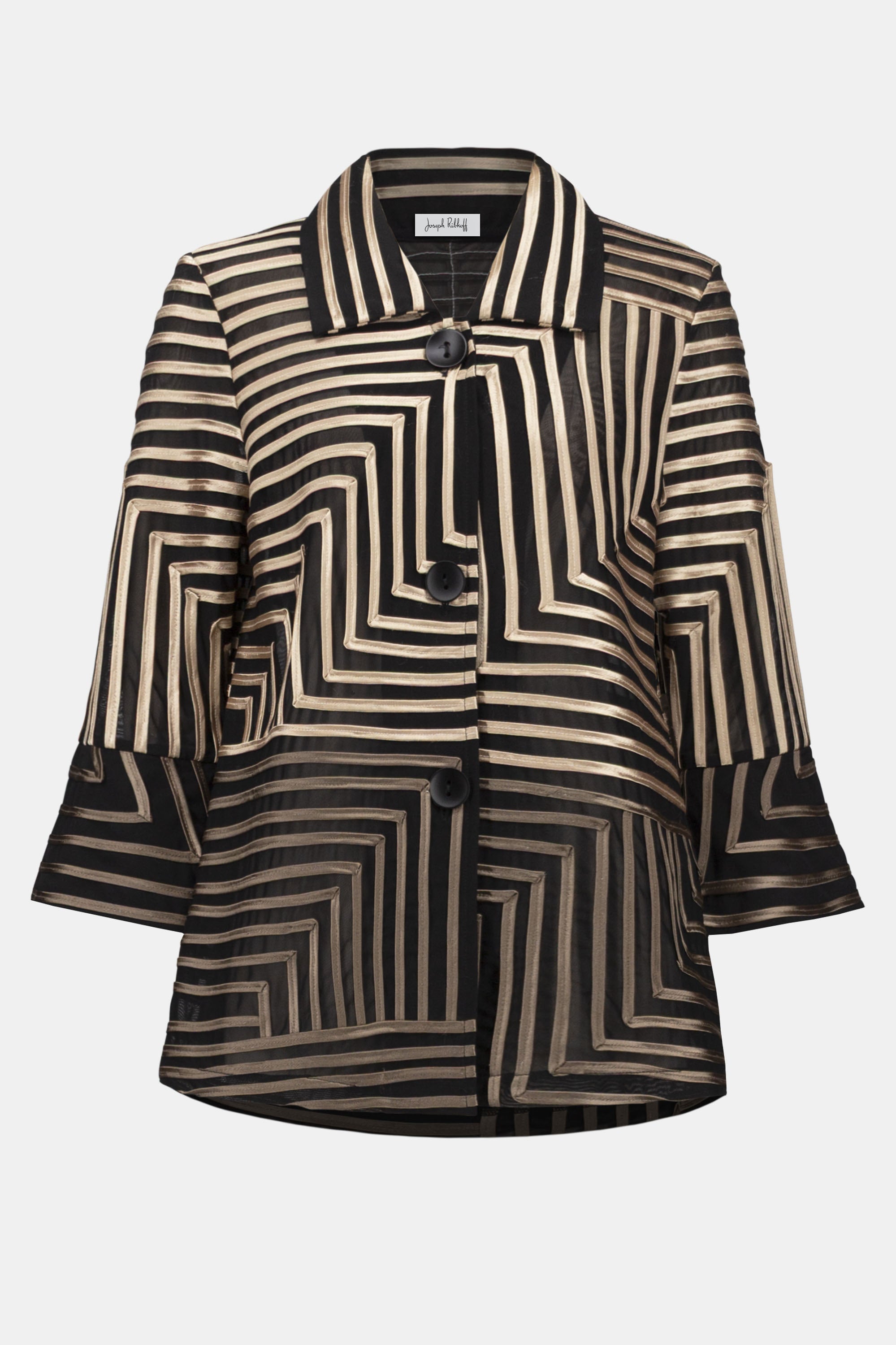 SATIN AND MESH JACKET ABSTRACT PRINT JACKET WITH BELL SLEEVE