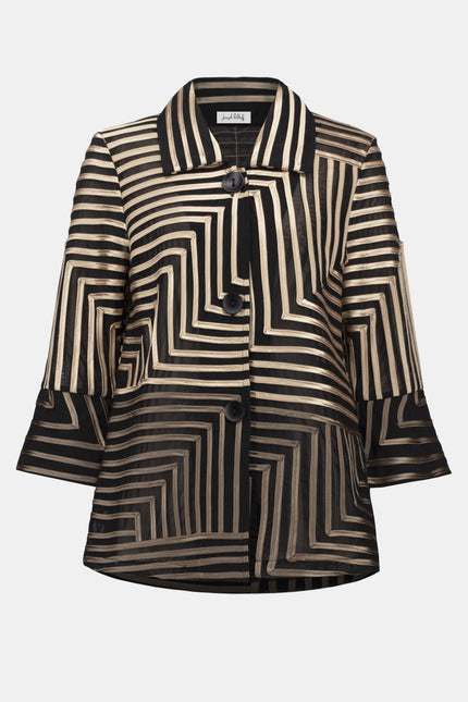 SATIN AND MESH JACKET ABSTRACT PRINT JACKET WITH BELL SLEEVE