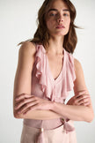 REFINED ESSENTIALS LACE FRONT SLEEVELESS KNIT TOP