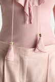 REFINED ESSENTIALS LACE FRONT SLEEVELESS KNIT TOP