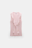 REFINED ESSENTIALS LACE FRONT SLEEVELESS KNIT TOP