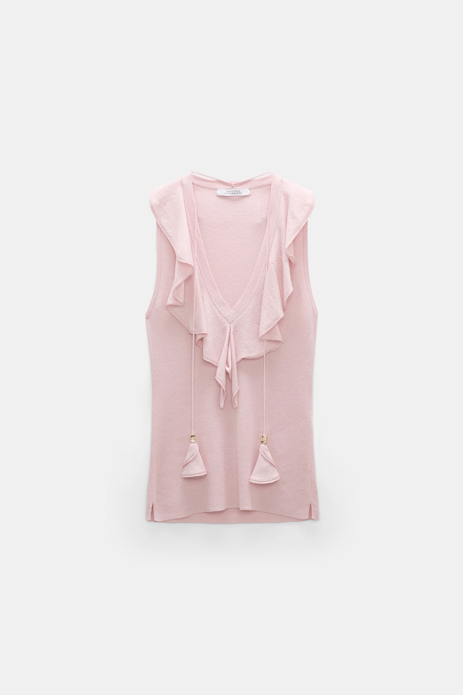 REFINED ESSENTIALS LACE FRONT SLEEVELESS KNIT TOP