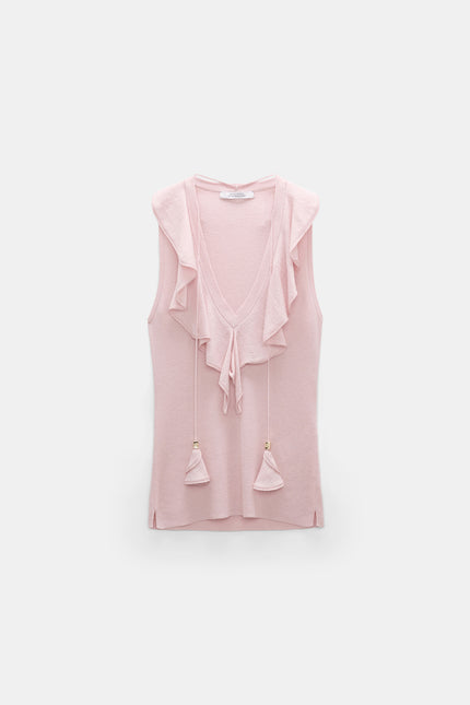 REFINED ESSENTIALS LACE FRONT SLEEVELESS KNIT TOP