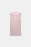 REFINED ESSENTIALS LACE FRONT SLEEVELESS KNIT TOP