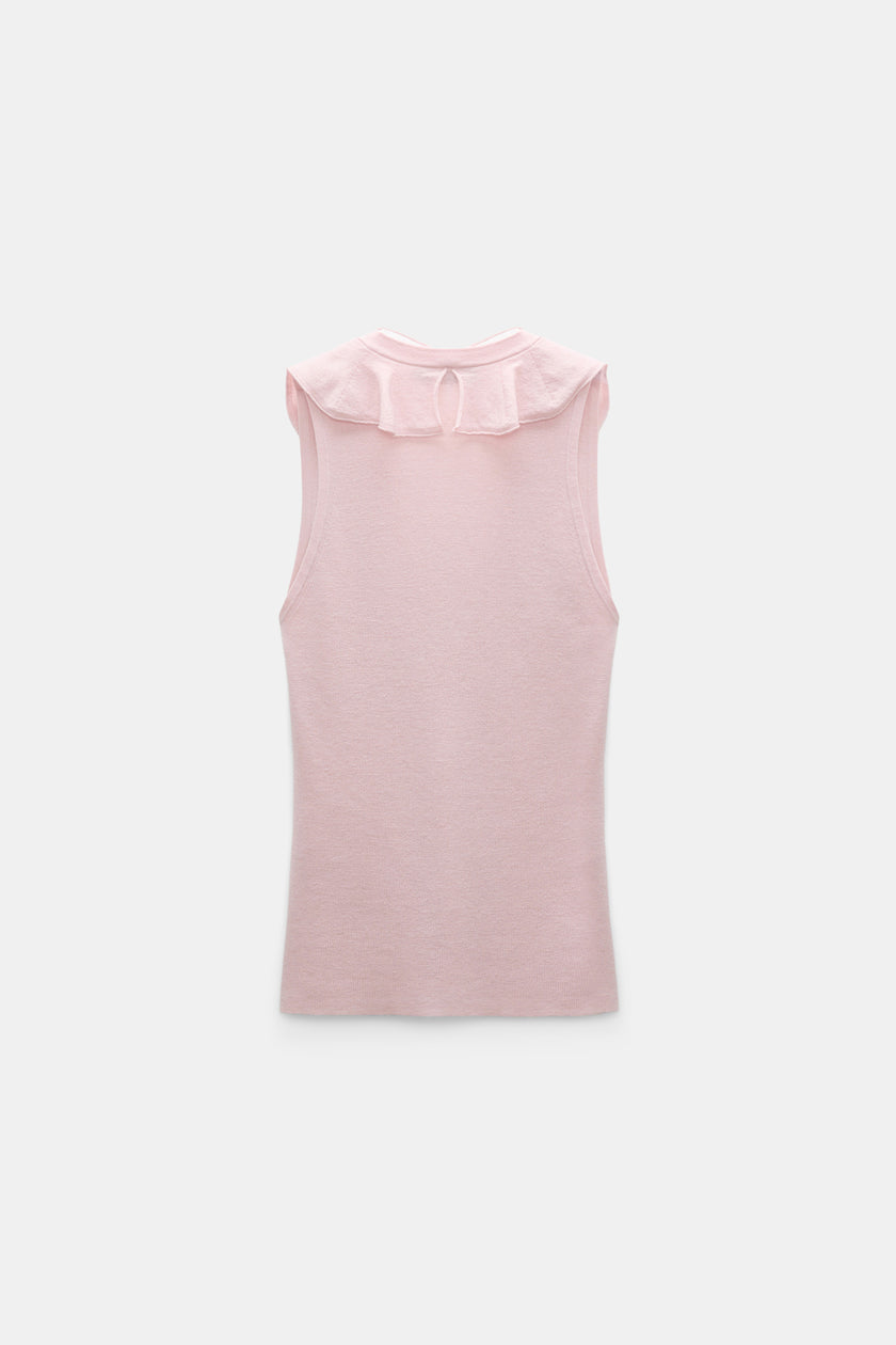 REFINED ESSENTIALS LACE FRONT SLEEVELESS KNIT TOP