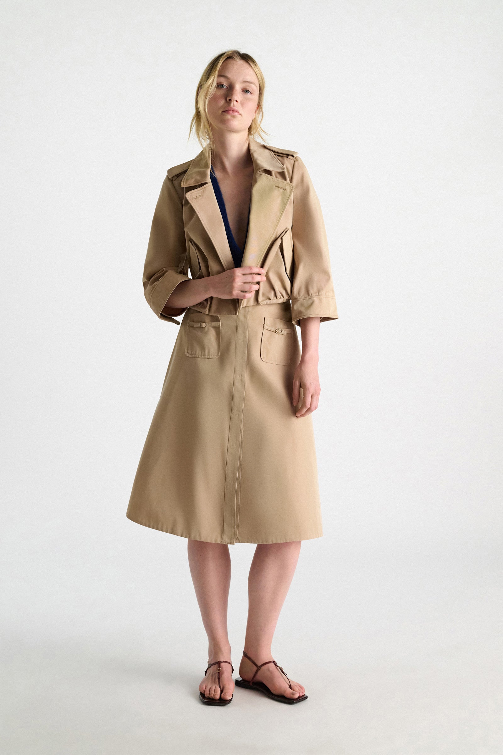 LUXURY LAYER TECHNICAL COTTON SKIRT WITH BELT