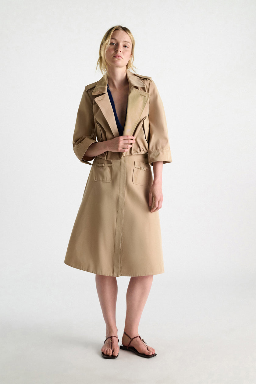 LUXURY LAYER TECHNICAL COTTON SKIRT WITH BELT