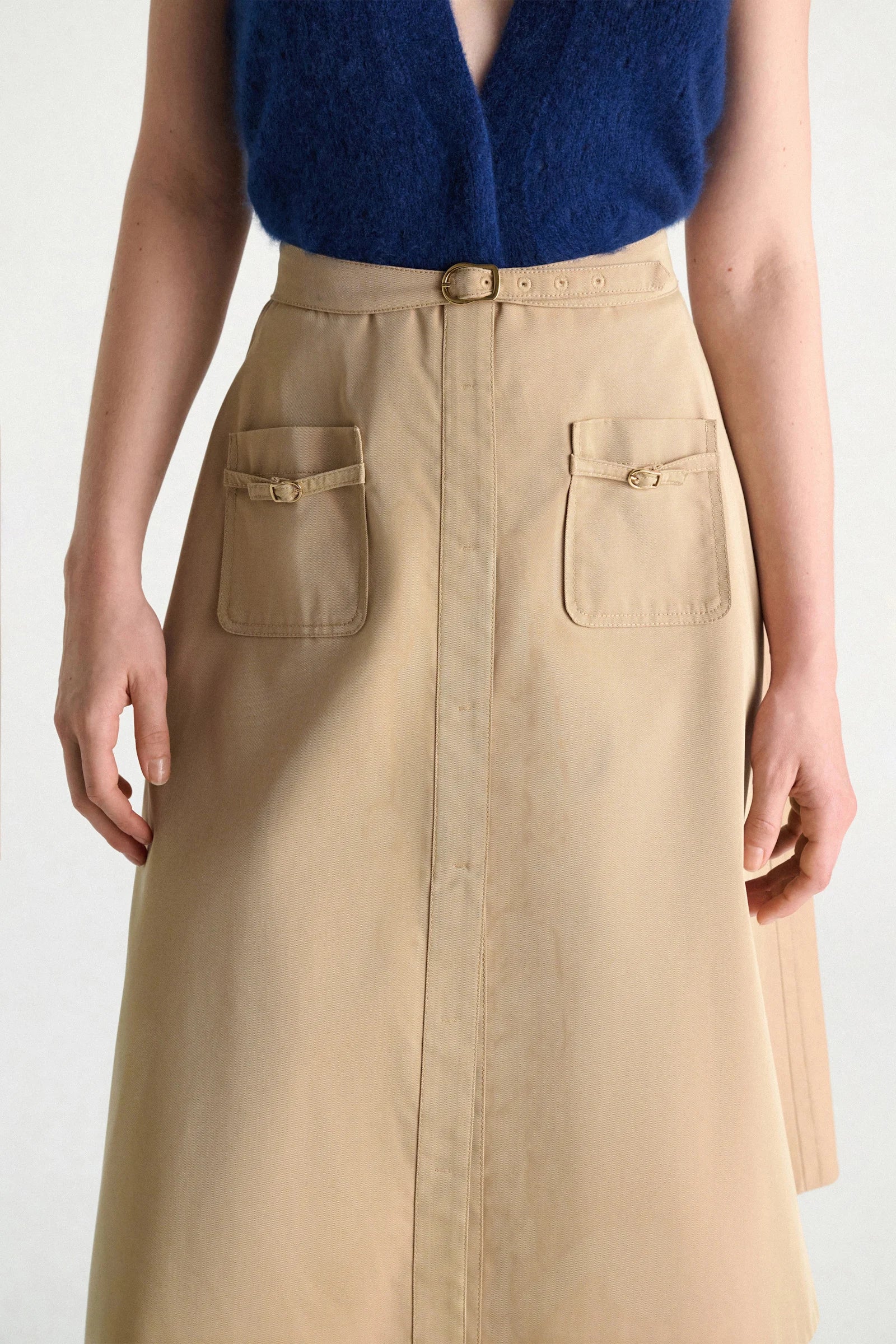 LUXURY LAYER TECHNICAL COTTON SKIRT WITH BELT