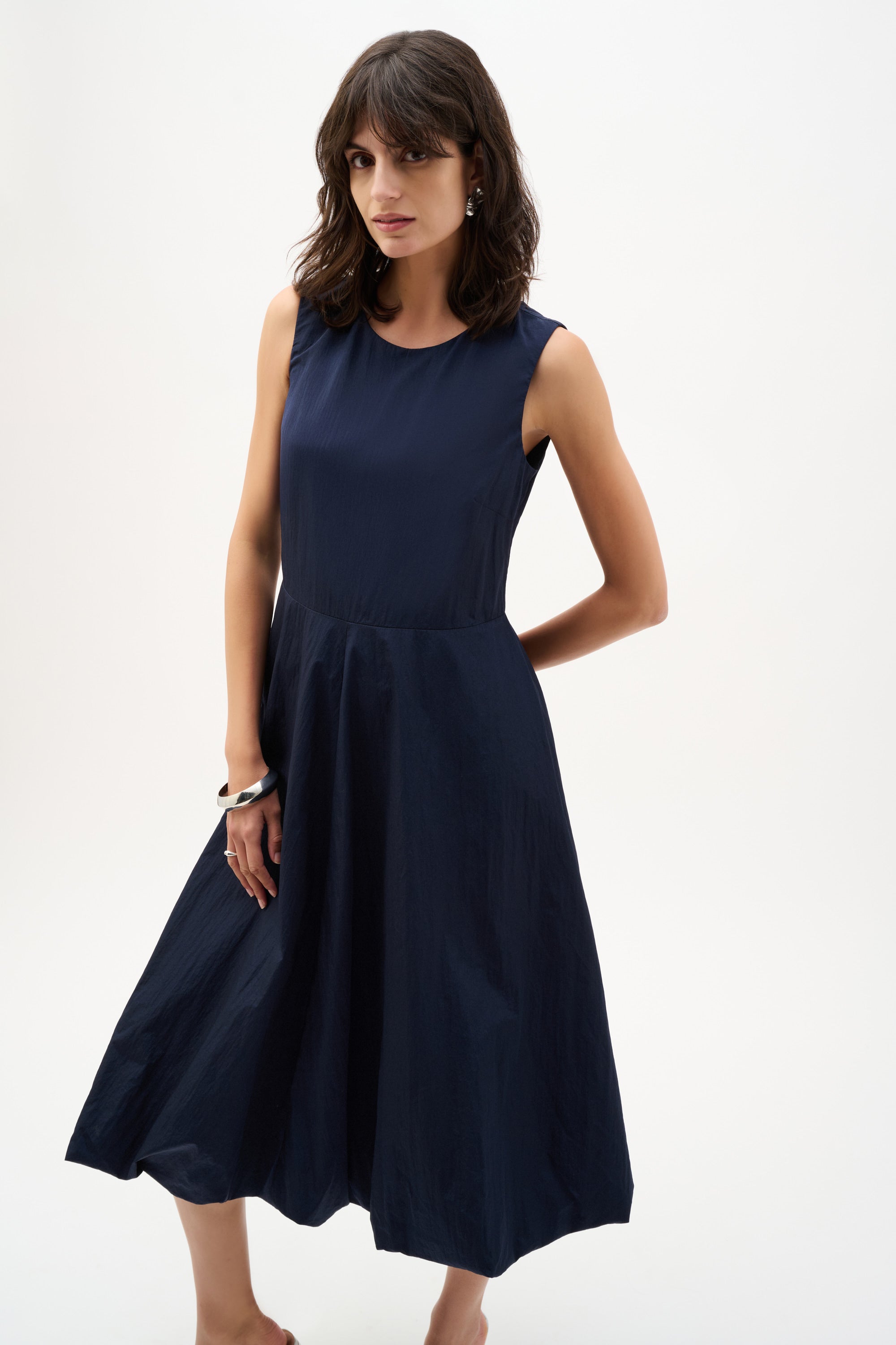 WOVEN PARACHUTE ALINE DRESS WITH BUBBLE SKIRT