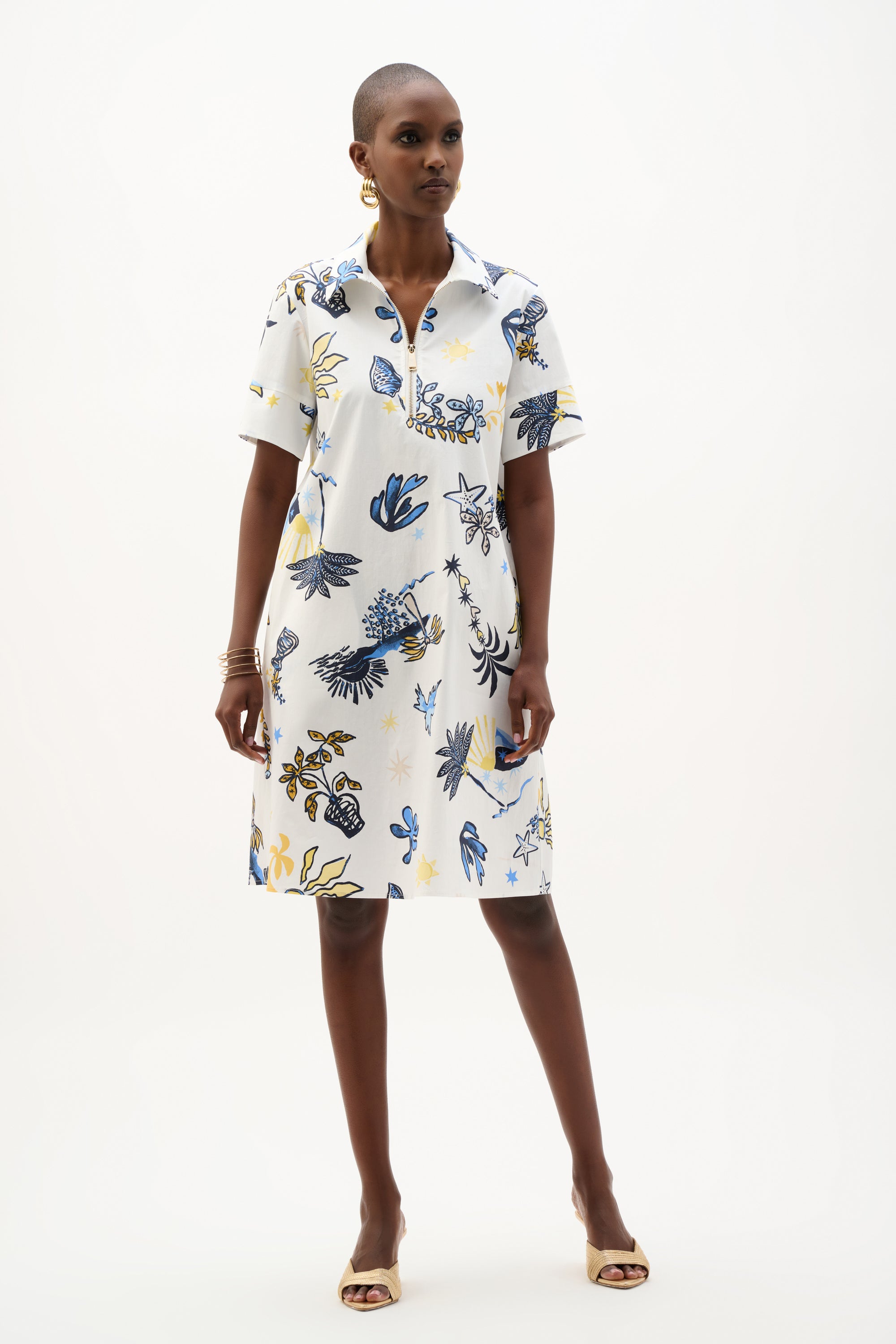 STRETCH COTTON TROPICAL PRINT ALINE DRESS