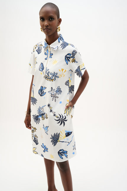 STRETCH COTTON TROPICAL PRINT ALINE DRESS