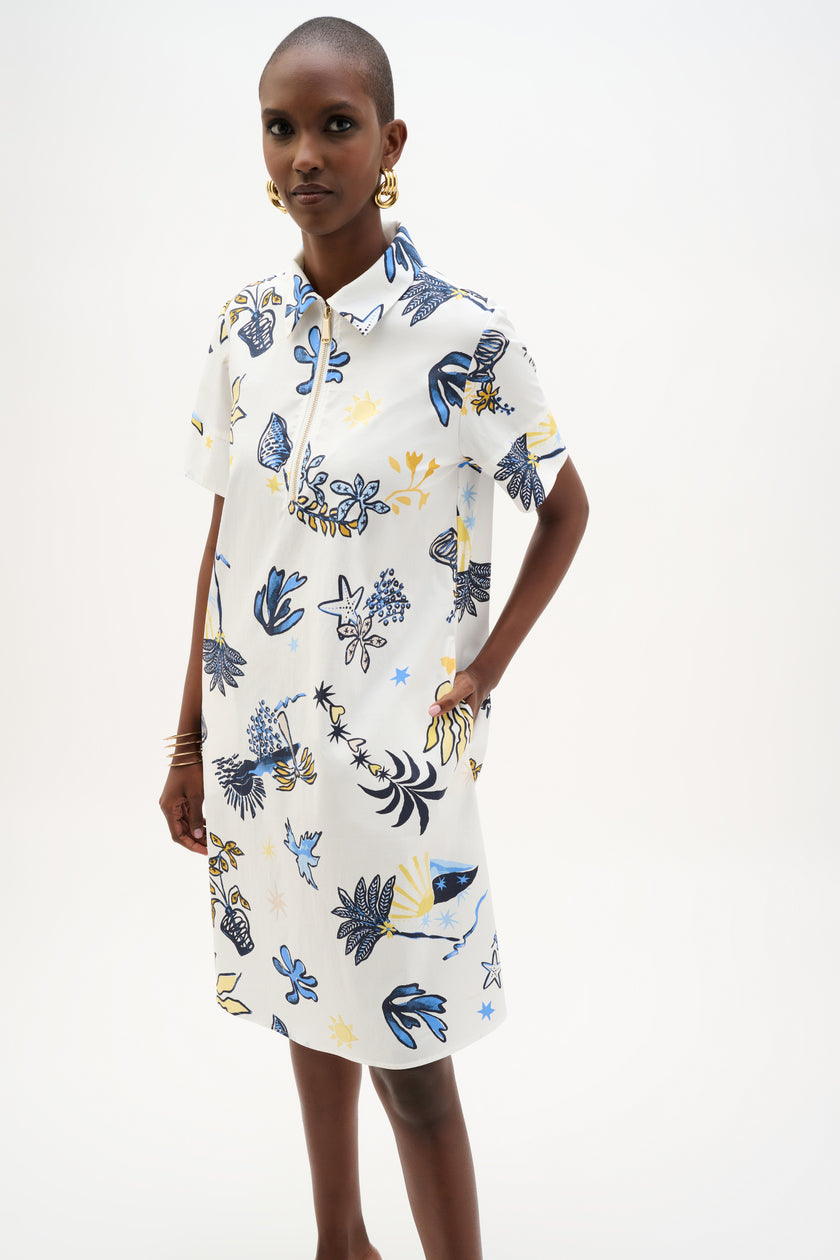 STRETCH COTTON TROPICAL PRINT ALINE DRESS – Julian Gold
