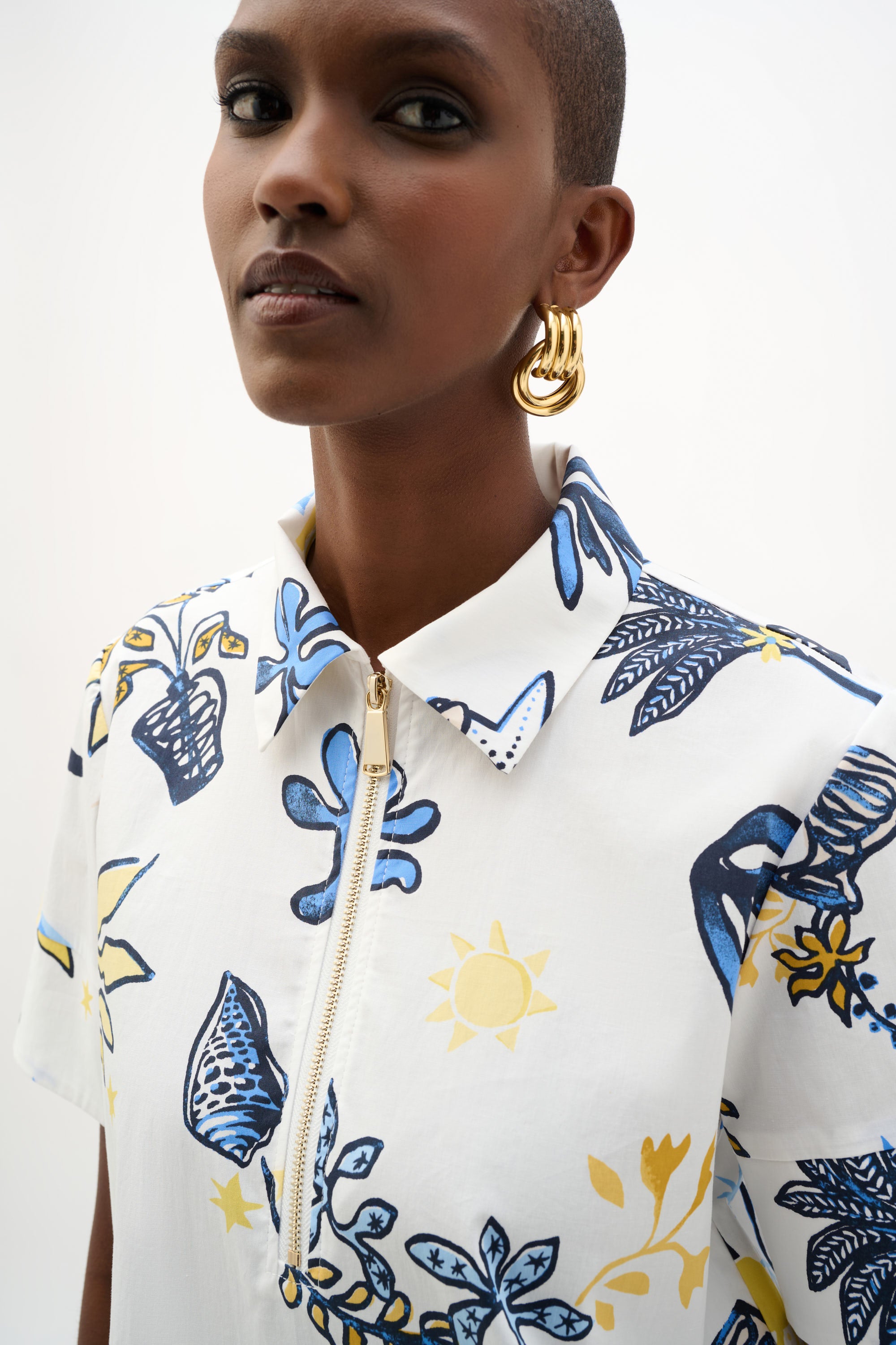 STRETCH COTTON TROPICAL PRINT ALINE DRESS