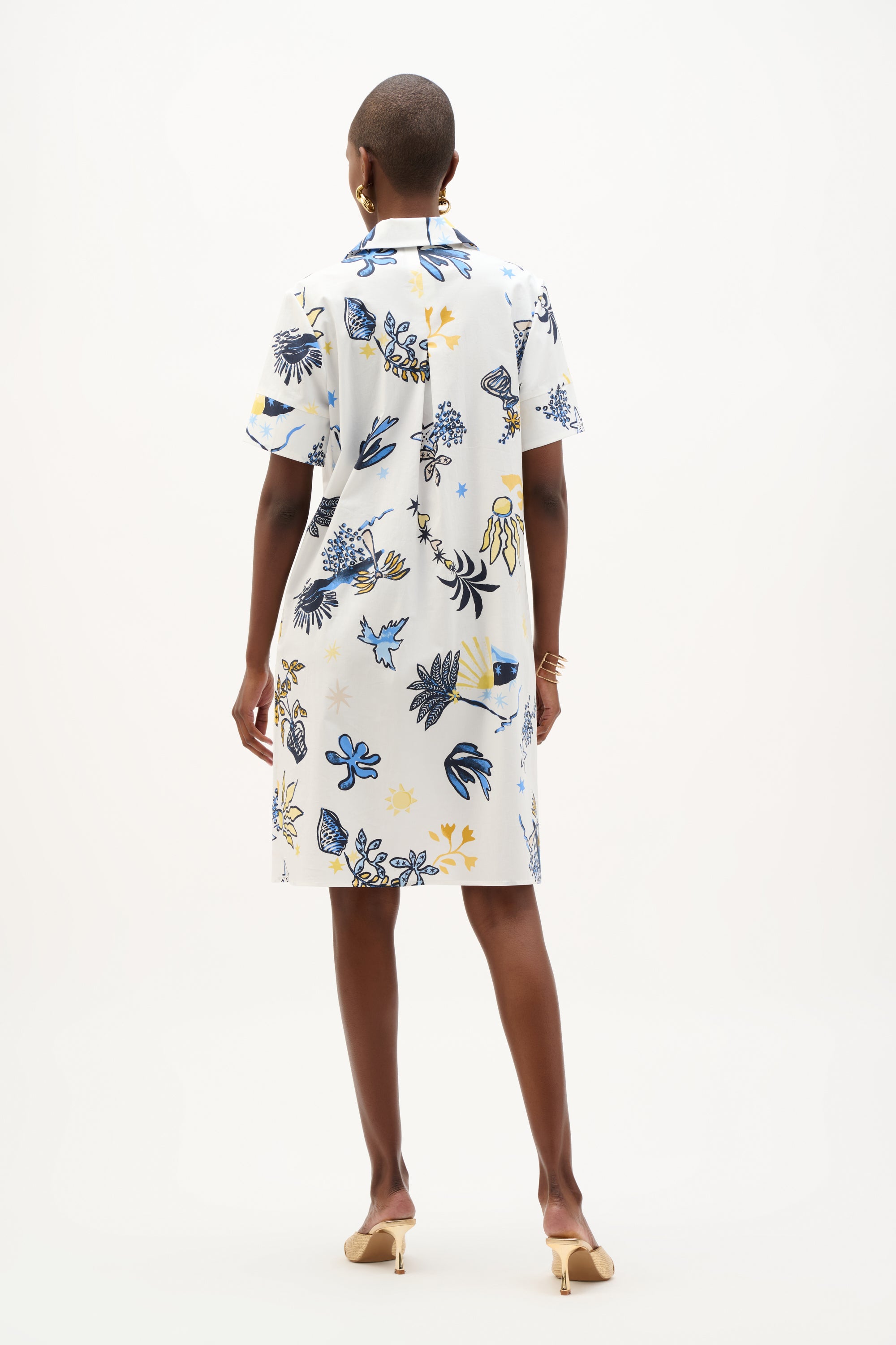 STRETCH COTTON TROPICAL PRINT ALINE DRESS