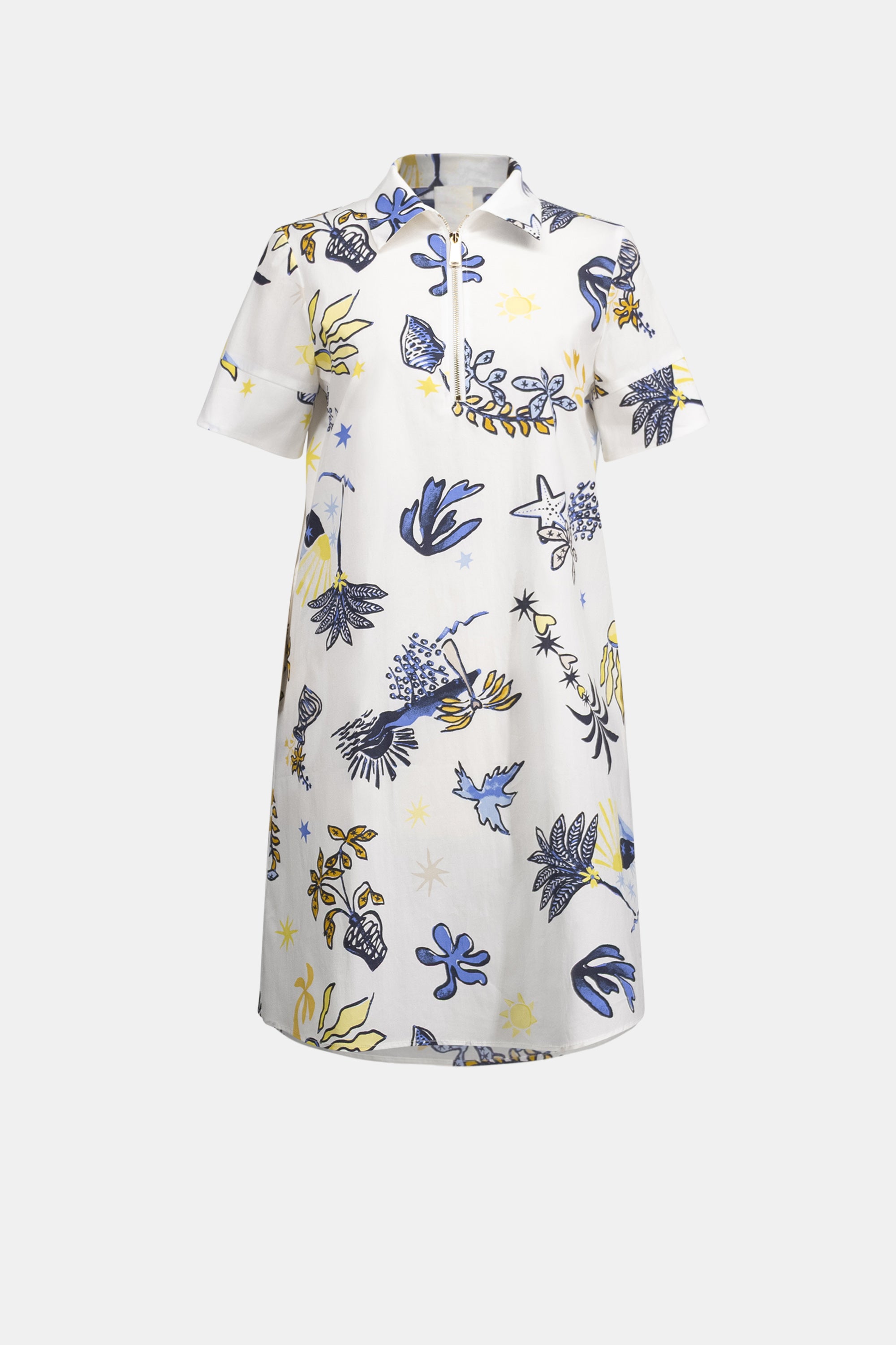 STRETCH COTTON TROPICAL PRINT ALINE DRESS