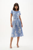 WOVEN SEERSUCKER FLORAL PRINT FIT AND FLARE DRESS