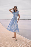 WOVEN SEERSUCKER FLORAL PRINT FIT AND FLARE DRESS
