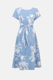 WOVEN SEERSUCKER FLORAL PRINT FIT AND FLARE DRESS