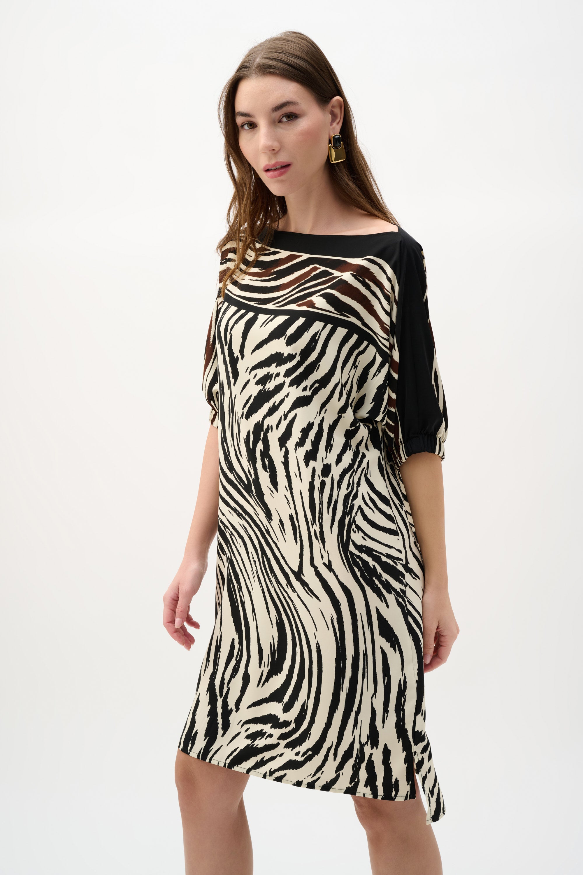RECYCLED WOVEN ANIMAL PRINT STRAIGHT DRESS