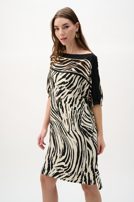 RECYCLED WOVEN ANIMAL PRINT STRAIGHT DRESS