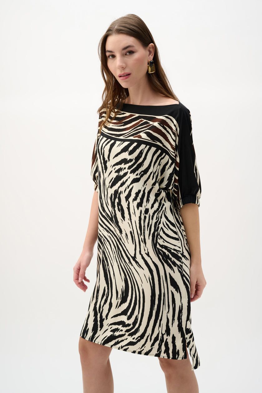 RECYCLED WOVEN ANIMAL PRINT STRAIGHT DRESS