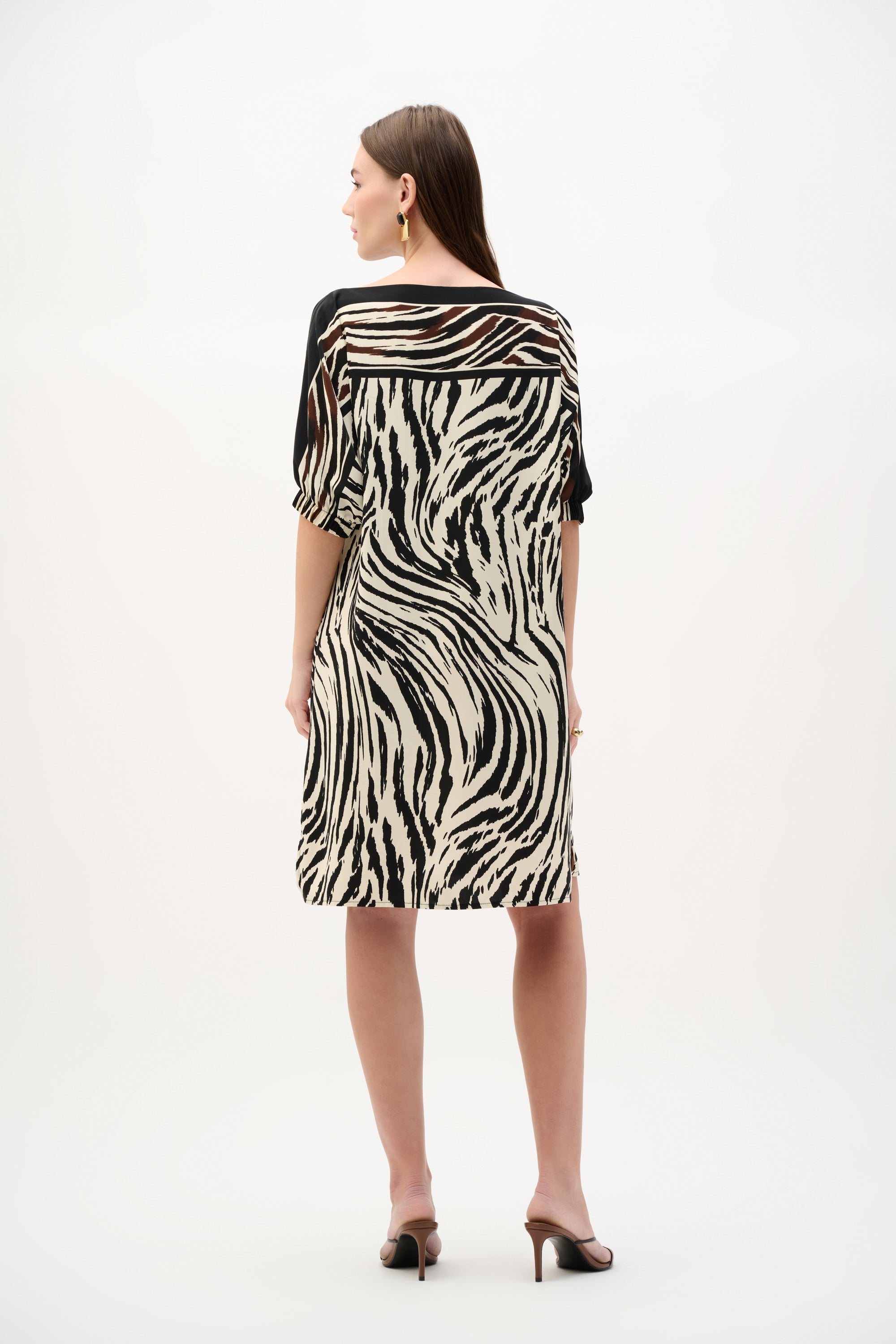 RECYCLED WOVEN ANIMAL PRINT STRAIGHT DRESS