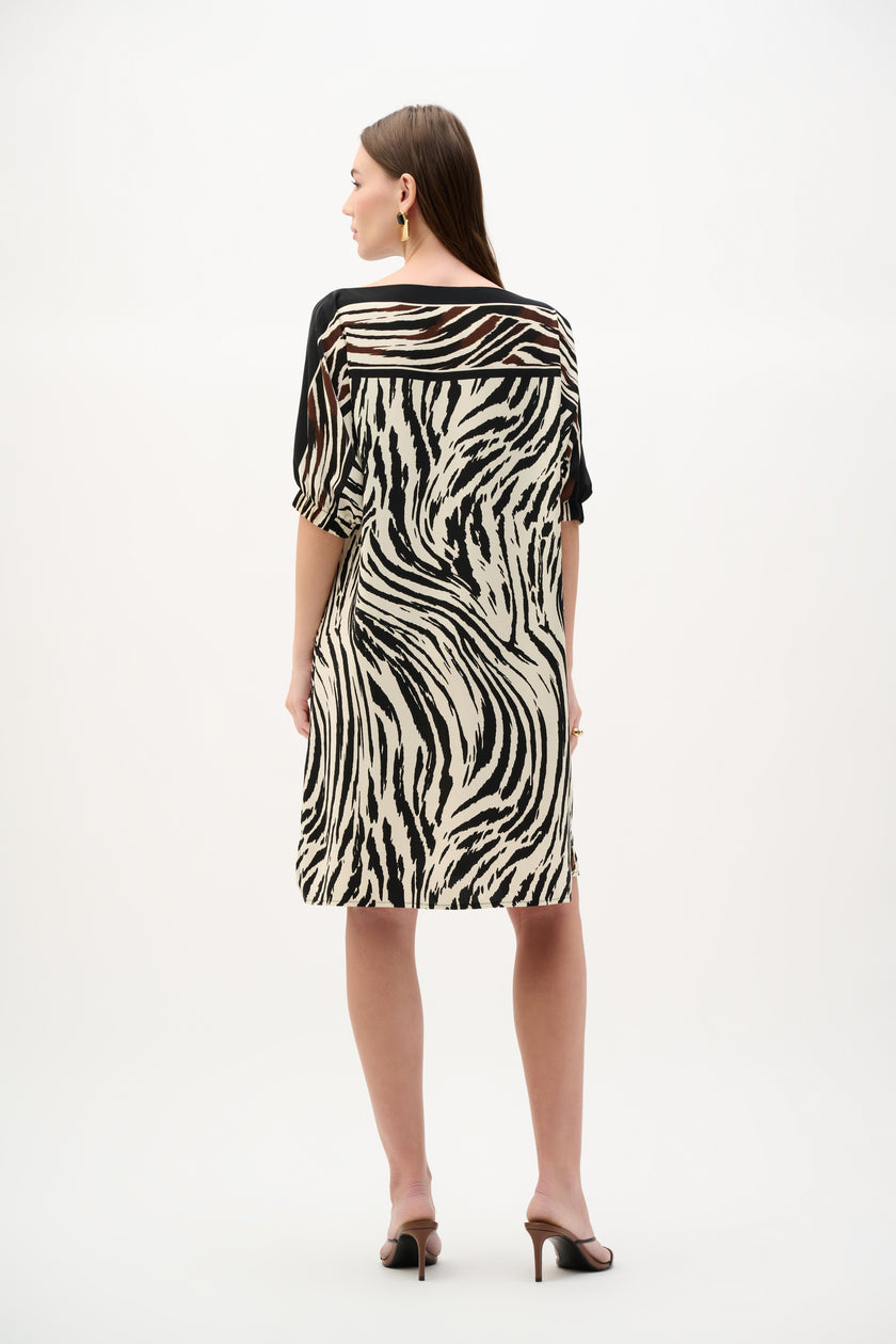 RECYCLED WOVEN ANIMAL PRINT STRAIGHT DRESS