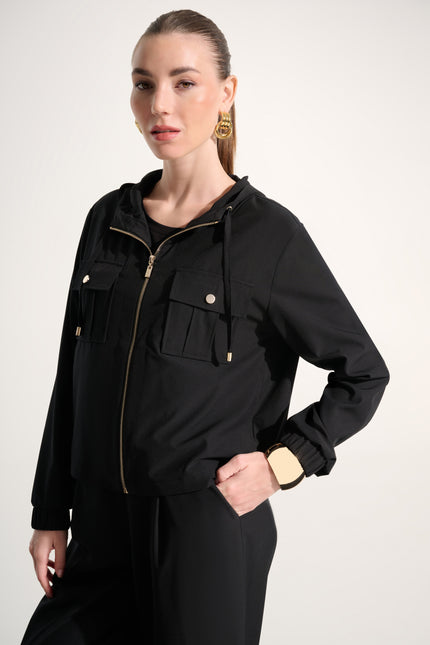 STRETCH WOVEN HOODED BOXY UTILITY JACKET