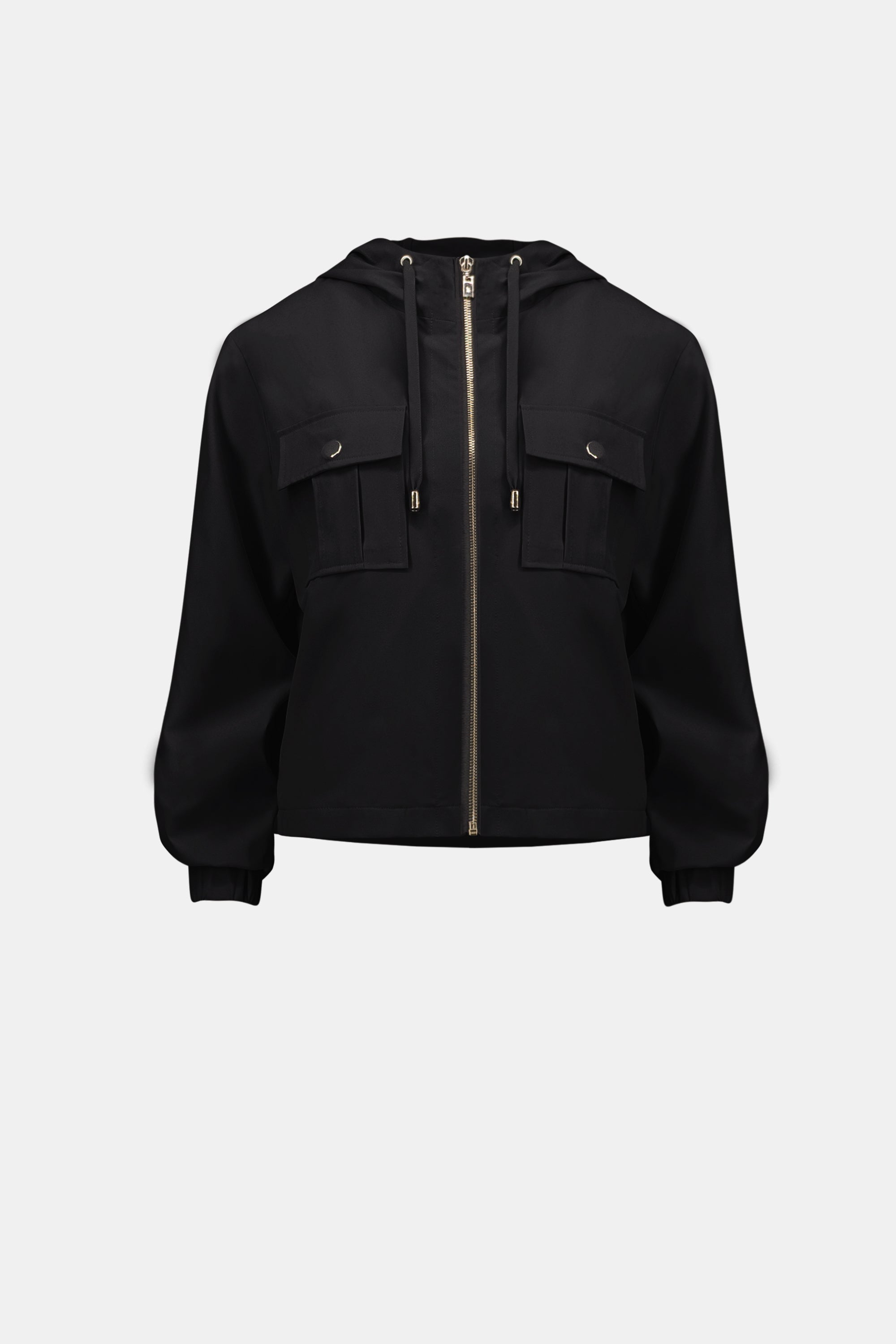 STRETCH WOVEN HOODED BOXY UTILITY JACKET