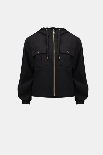 STRETCH WOVEN HOODED BOXY UTILITY JACKET