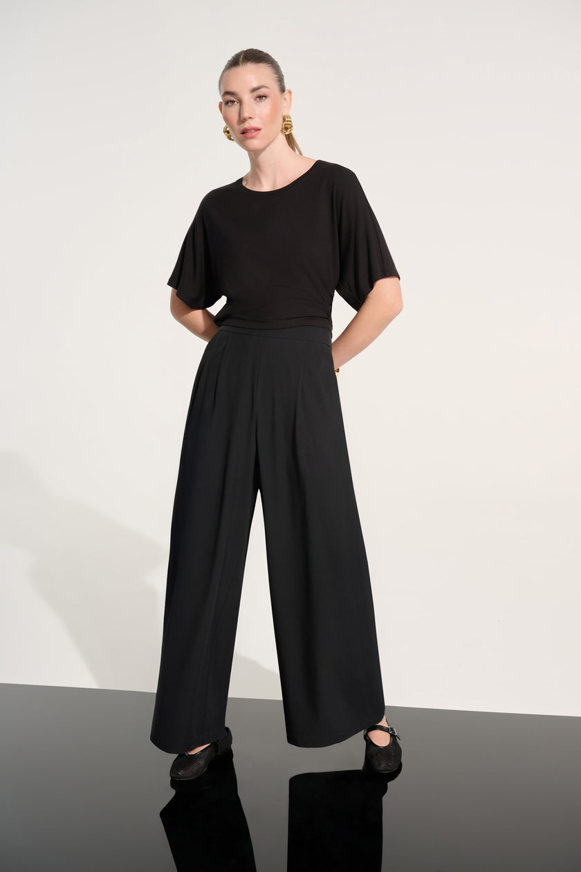 STRETCH WOVEN PULL ON WIDE LEG PANTS