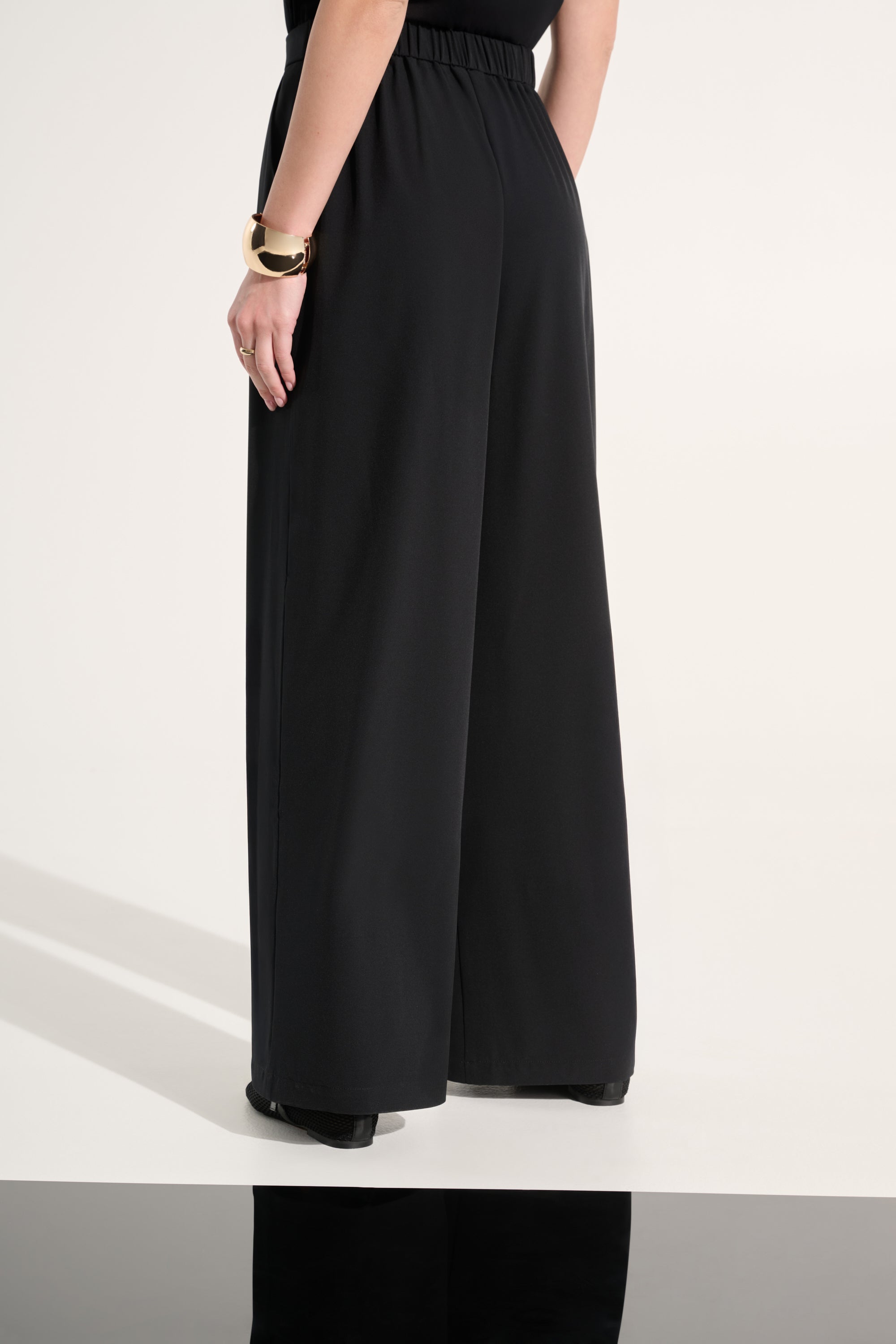 STRETCH WOVEN PULL ON WIDE LEG PANTS