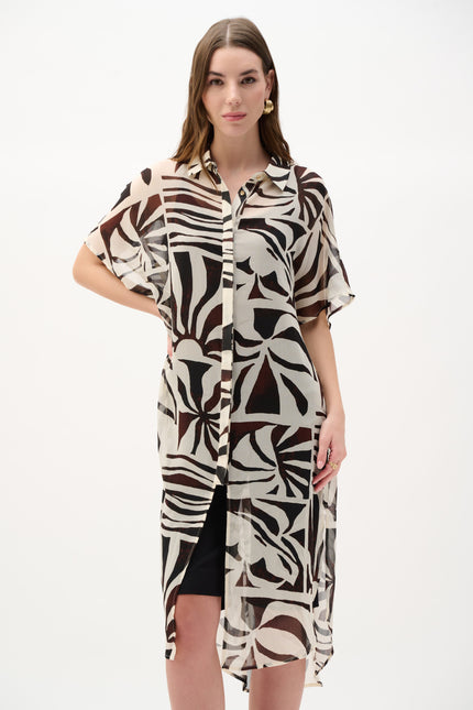 CHIFFON TROPICAL PRINT STRAIGHT BLOUSE