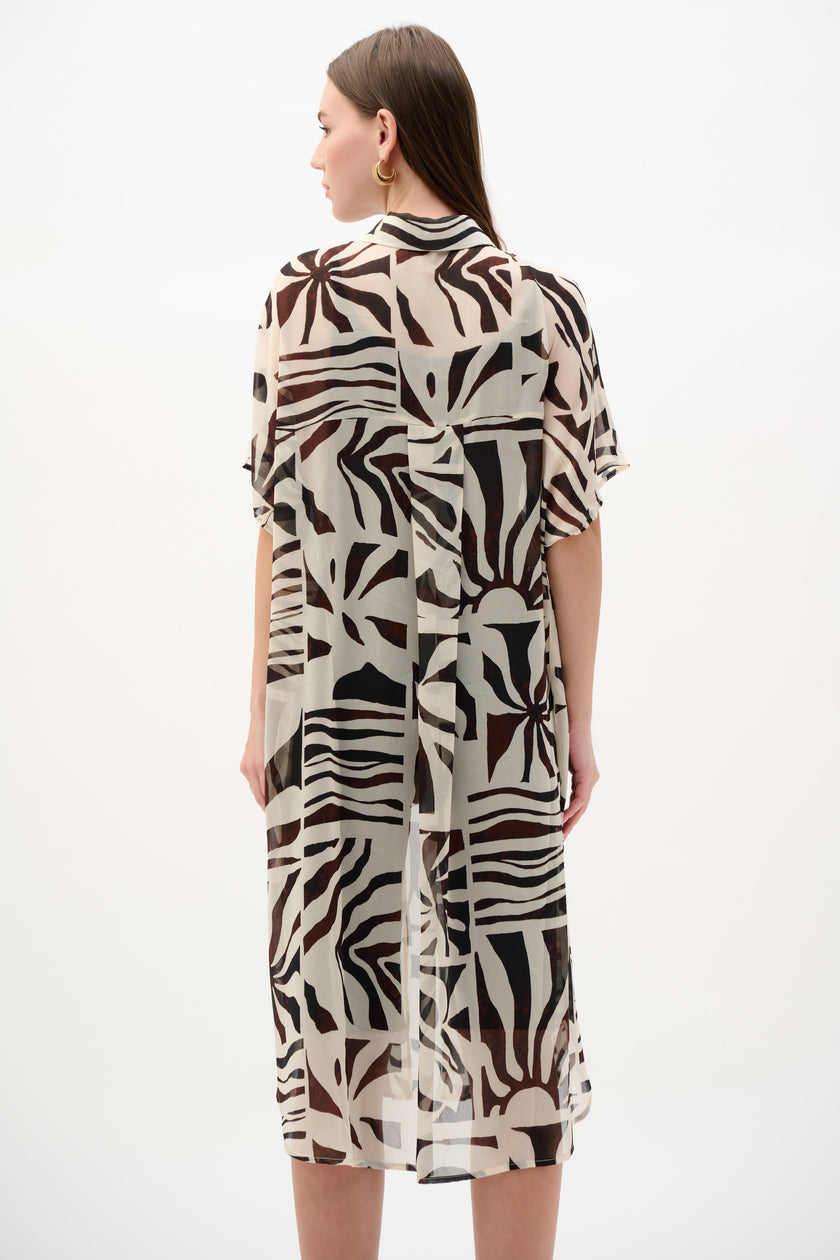 CHIFFON TROPICAL PRINT STRAIGHT BLOUSE