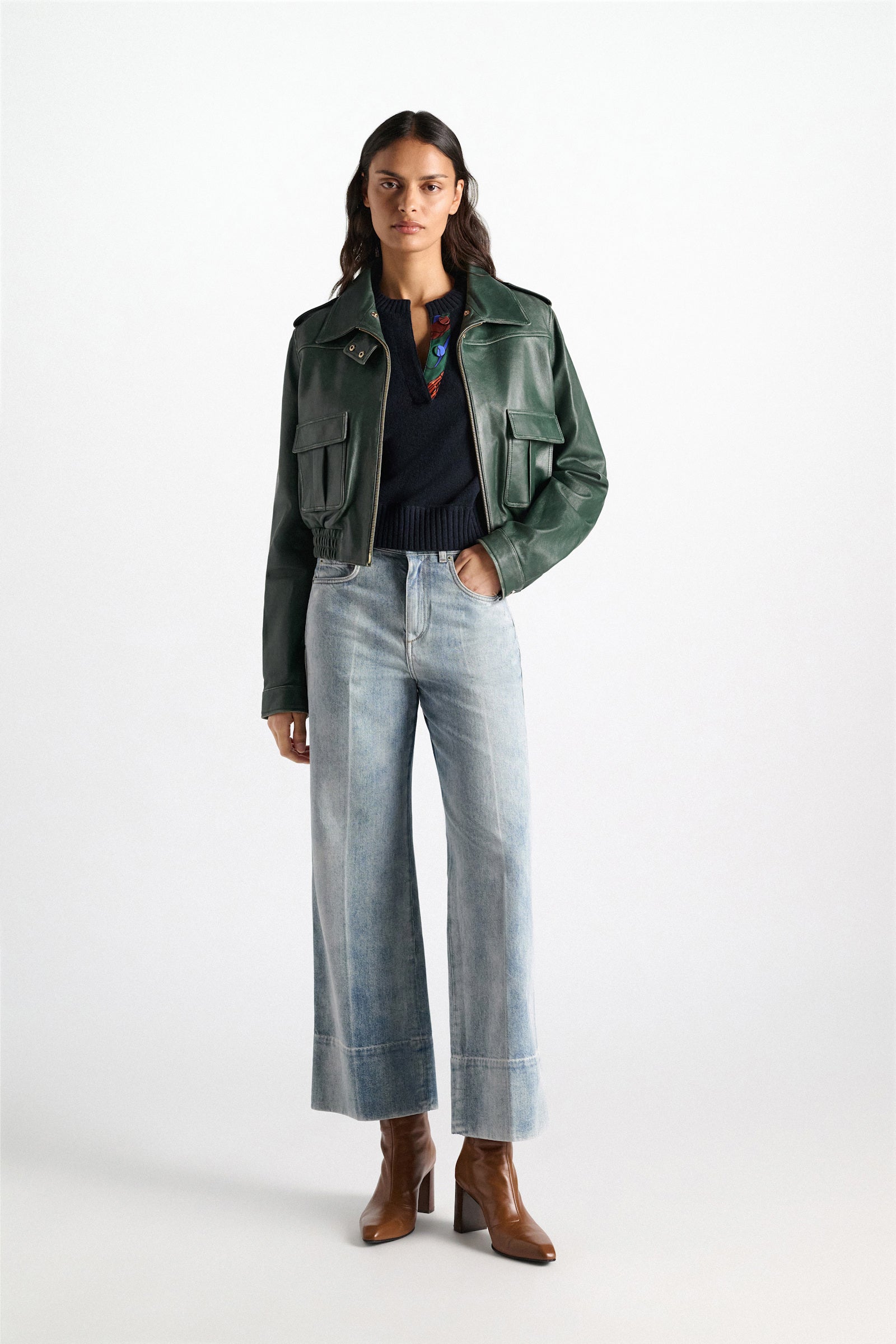 FOULARD STATEMENTS MERINO CASHMERE PATCHWORK TOP PULLOVER