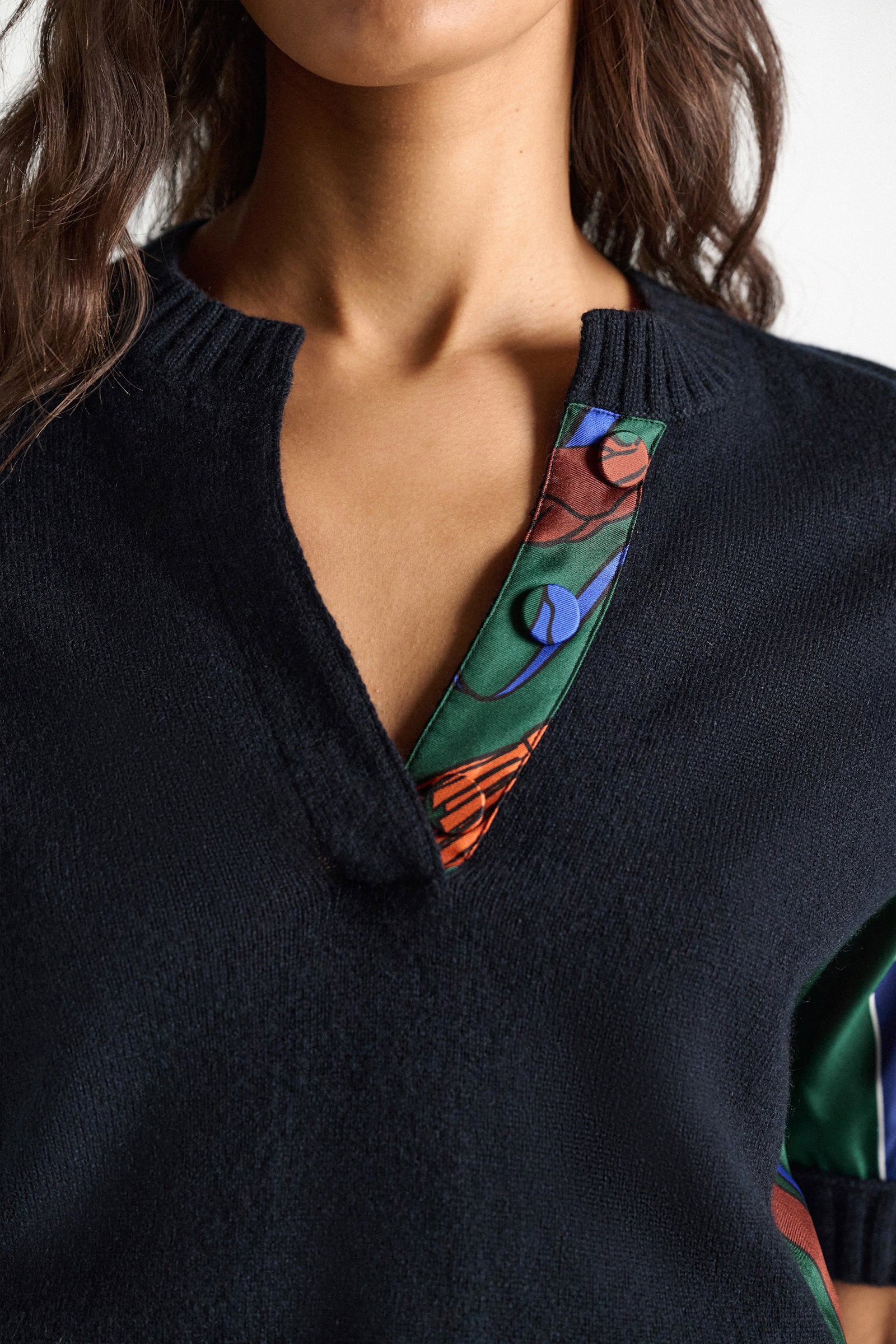FOULARD STATEMENTS MERINO CASHMERE PATCHWORK TOP PULLOVER