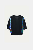FOULARD STATEMENTS MERINO CASHMERE PATCHWORK TOP PULLOVER