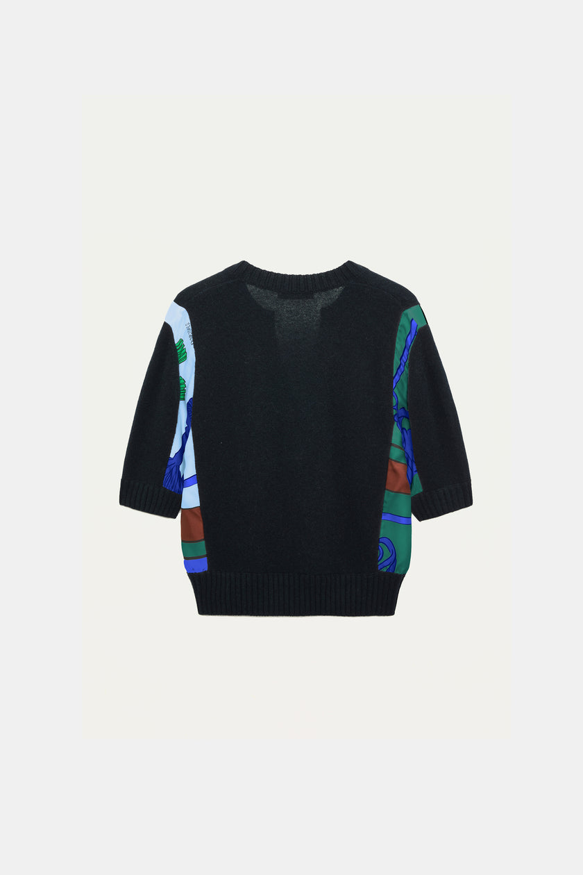 FOULARD STATEMENTS MERINO CASHMERE PATCHWORK TOP PULLOVER